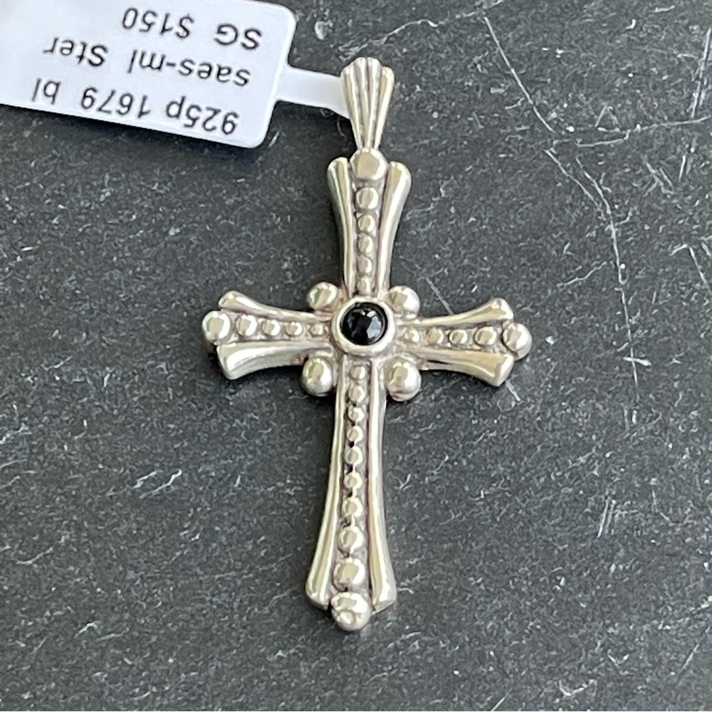 Sterling Silver 925 Cross Pendant with Black Onyx Stone